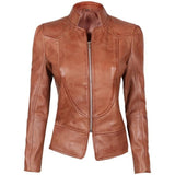 Brown Fitted Leather Jacket for Women