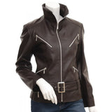 Brown High Collar Stylish Leather Jacket for Women - Leather Jacket