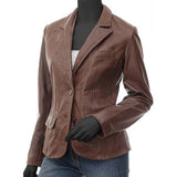 Brown Leather Blazer Jacket for Women