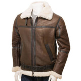 Brown Men Leather Shearling Jacket - Leather Jacket