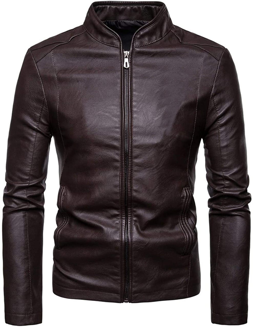 Brown Slim Fit In Classic Style Leather Jacket For Men