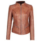 Camel Brown Leather Jacket for Women