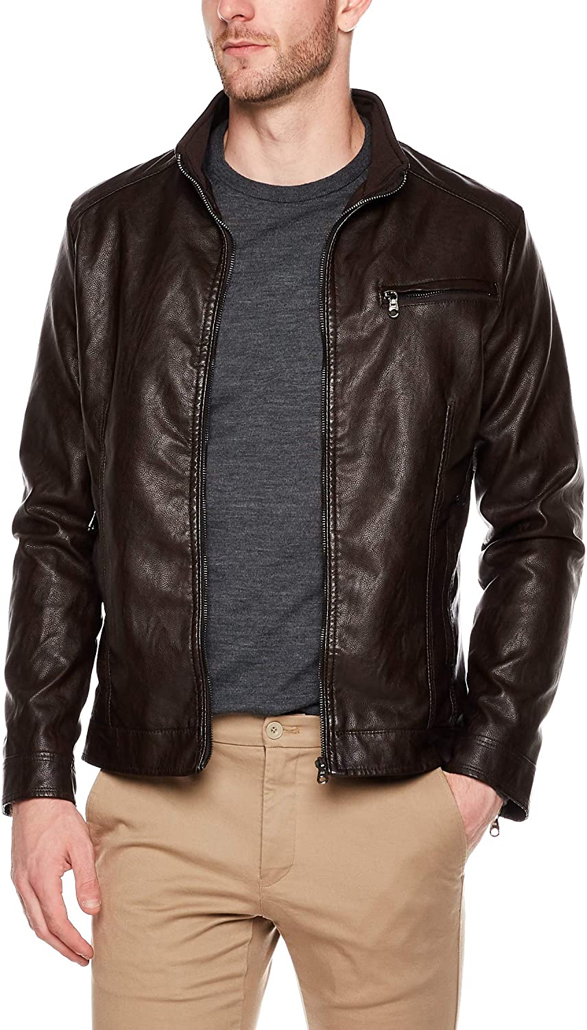 Coffee Color Genuine Sheep Leather Jacket In Slim Fit Classic Style For Men