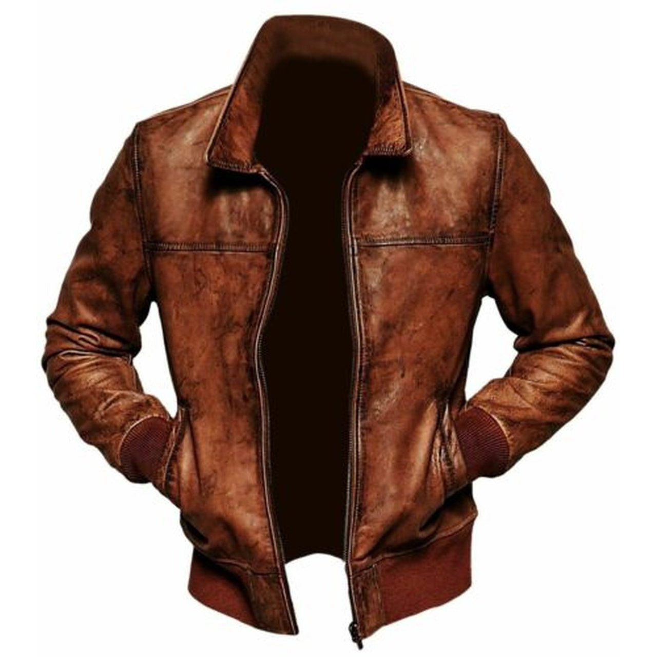 brown distressed leather jacket