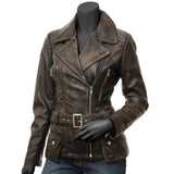 Distressed Leather Jacket for Women