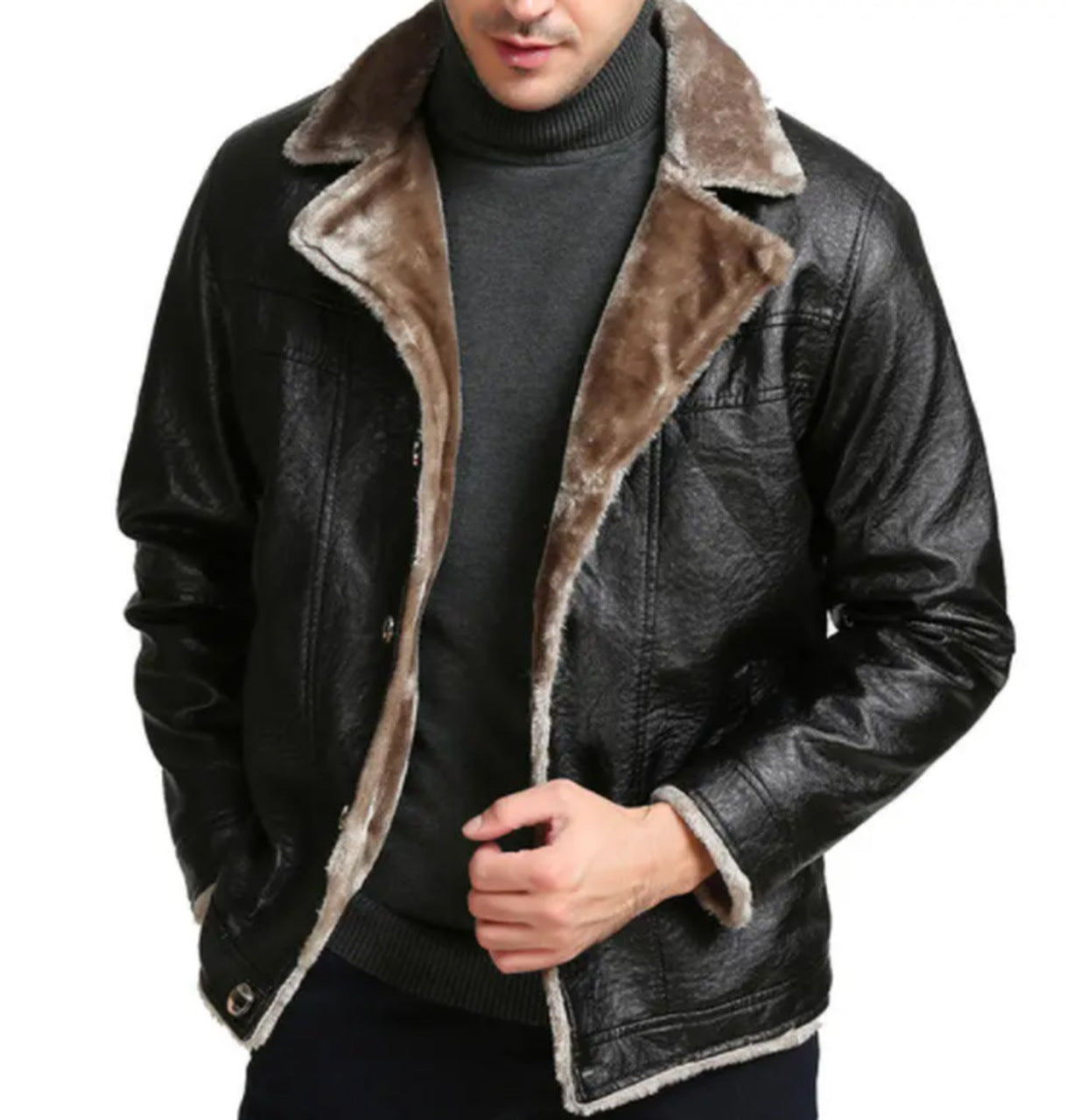 Fur Style Warm Suit Collar Fur Genuine Leather Jacket