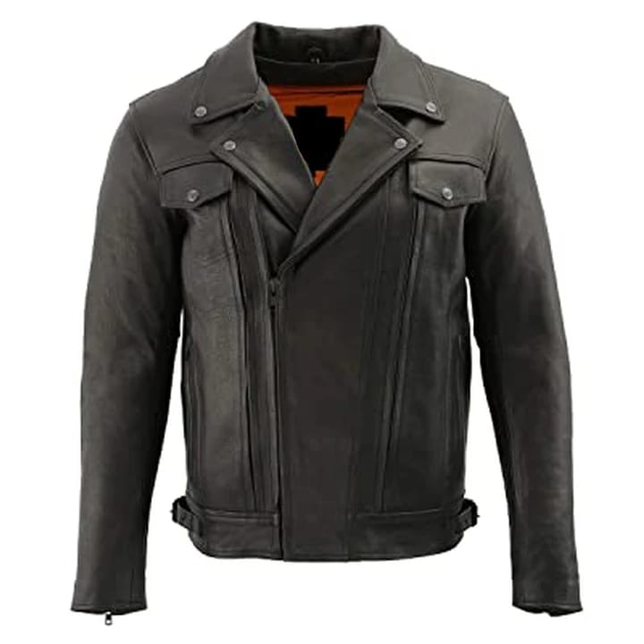 Geniune Leather Men Black Jacket with Gun Pockets