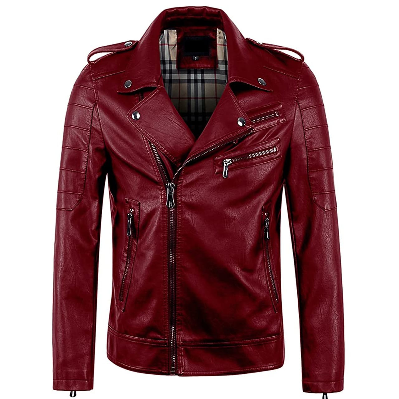 Light Weight Geniune Leather Jacket with Zip in Red Vintage Color for Men