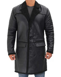 Long Length Black Winter Shearling Genuine Leather Coat With FUR
