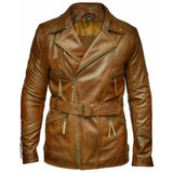 Mens Distressed Brown Ruffle Biker Coat Real Sheepskin Cafe Racer Bomber