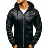 Mens Hooded Fashion Biker Leather Jacket Bomber Black Cafe Racer Slim Fit Retro