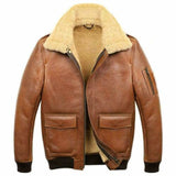 Mens Leather Jacket A2 Camel Brown Fur B3 Collar Shearling Flying Aviator Bomber