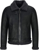Men Air Force Style Shearling FUR Genuine Sheepskin Leather Jacket
