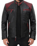 Men's Black Genuine Leather Jacket With Stylish Red Padding