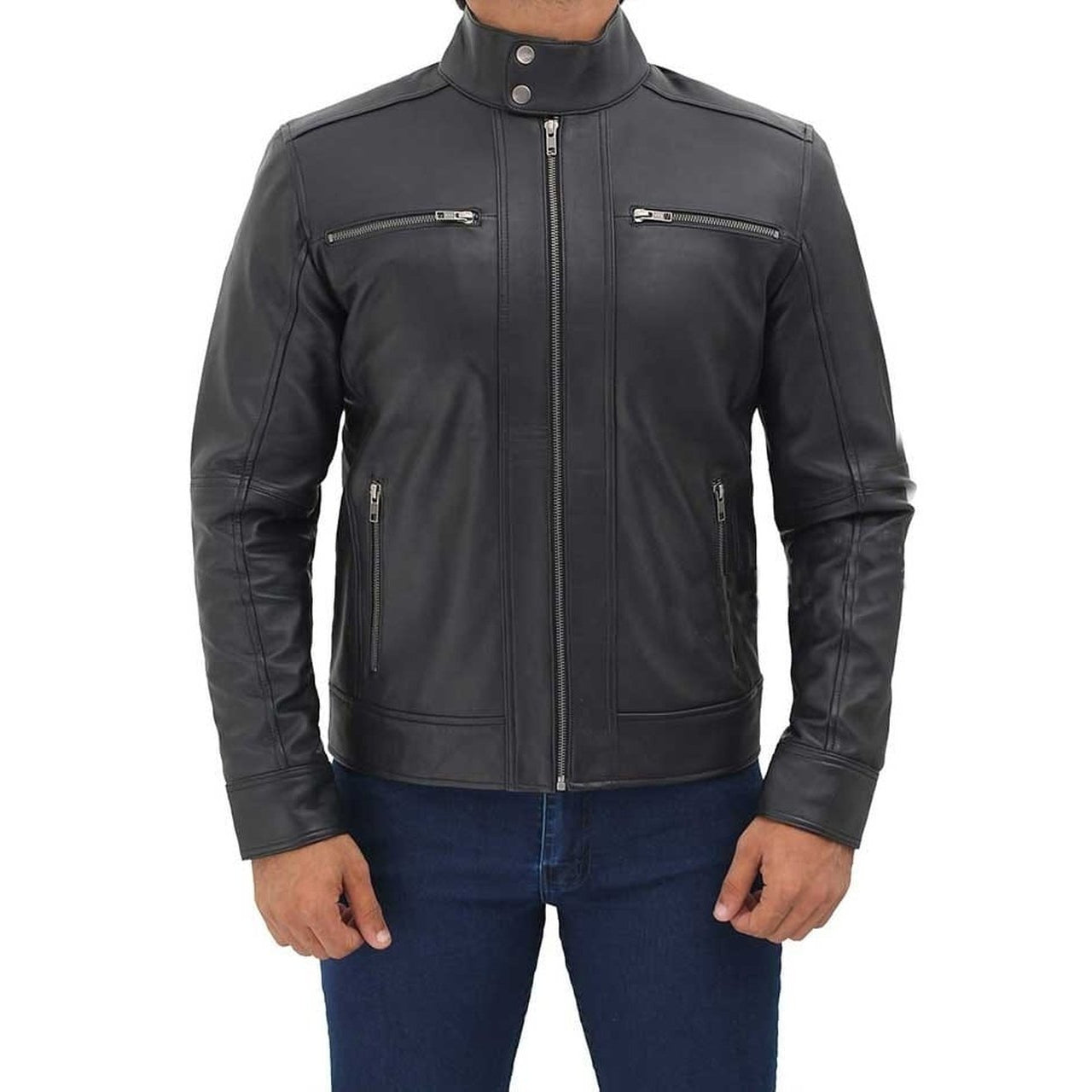 Men Black Lambskin Zipper Leather Jacket - Leather Jacket