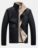 Men Design Solid Zip Stand Collar Geniune Sheep Skin Leather Jacket