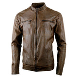 Men Genuine Sheepskin Leather Jacket Coat With Zipper pockets in Camel Color