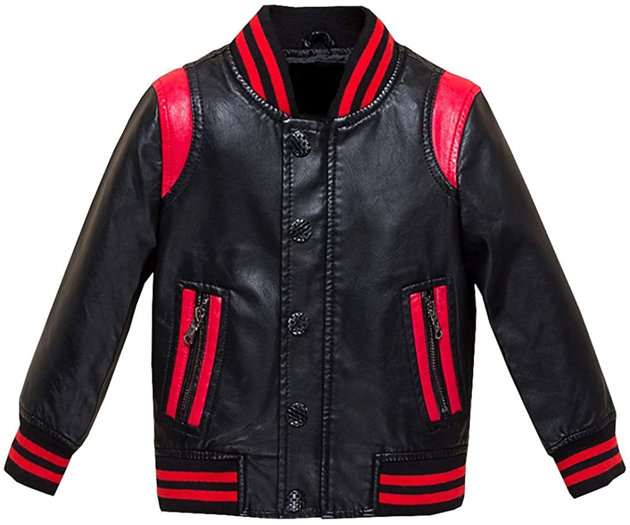Motorcycle Style Sheepskin Jacket with Red Stripes