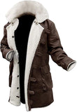 Men’s Brown Leather Long White Fur Coat