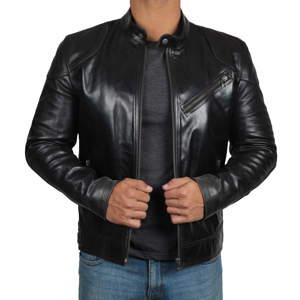Fitted Black Leather Mens Jacket - Leather Jacket