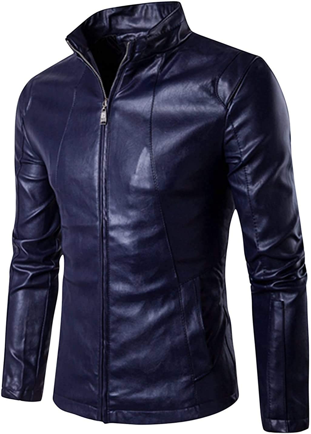 Men’s Navy Slim Fit Genuine Leather Jacket