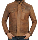 New Style For Motocycle Rider Leather Jacket With Uper Pocket In Camel Volur