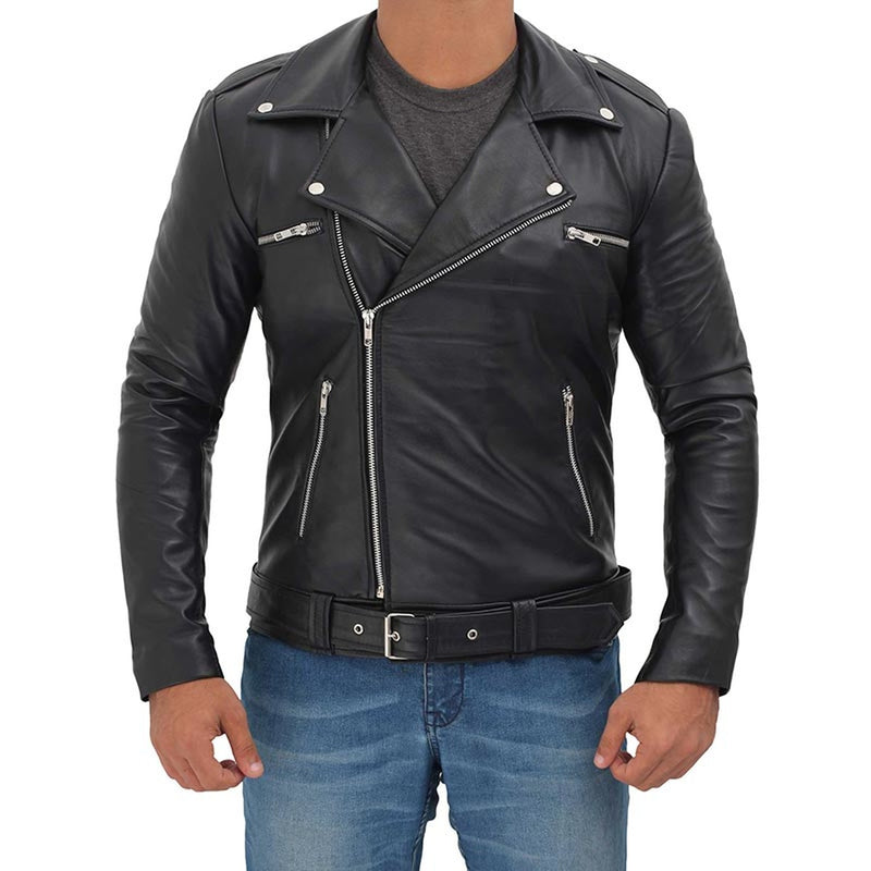 Police Style Leather Motorcycle Jacket - Leather Jacket