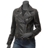 Quilted Leather Motorcycle Jacket For Women - Leather Jacket