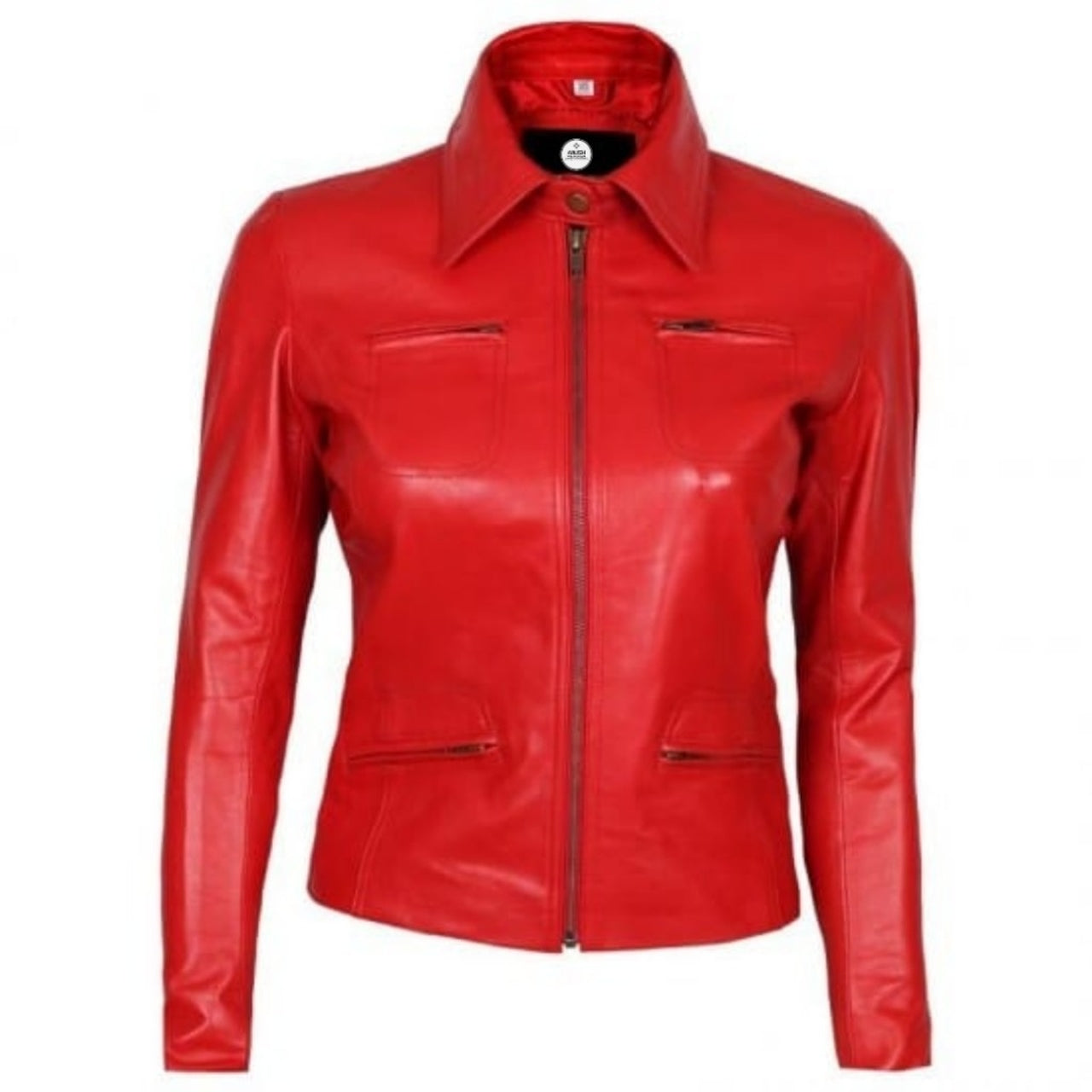Red Zipper Biker Short Body Women Leather Jacket - Leather Jacket