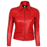 Red Zipper Women Biker Leather Jacket