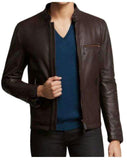 Brown leather bomber jacket