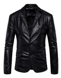 Slim Fit Fashion Men Lapel Collar Leather Jacket In Black