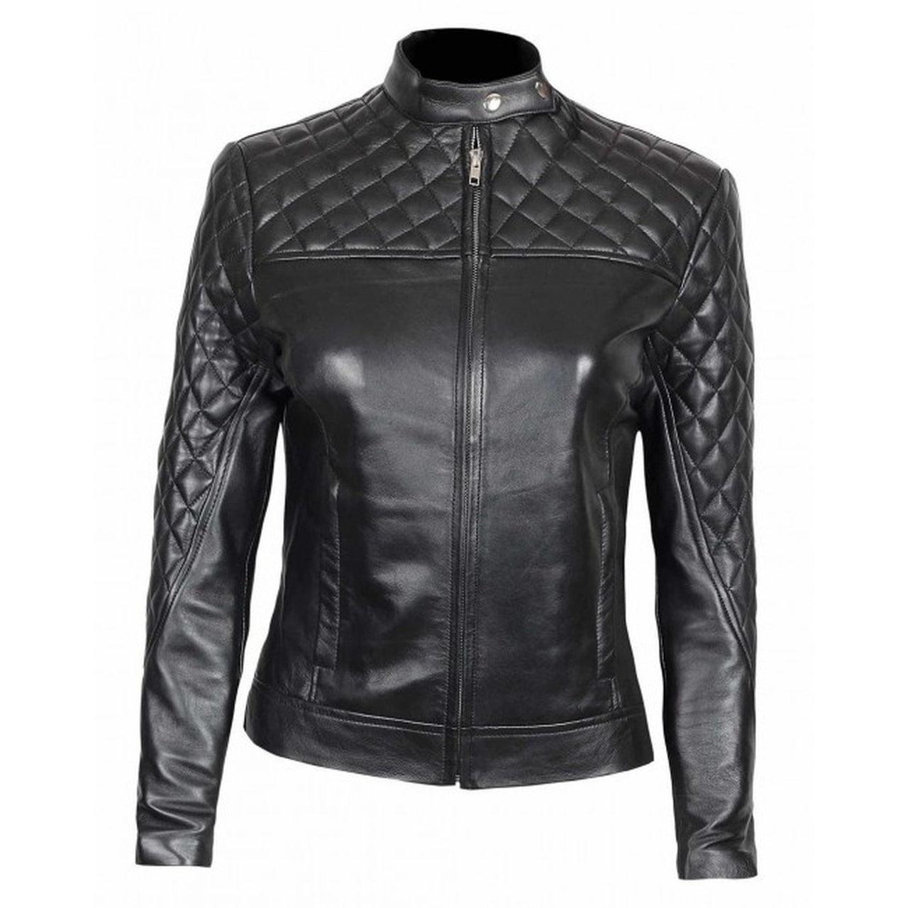 Slim Fit Quilted Leather Jacket For Women - Leather Jacket