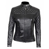 Slim Fit Quilted Leather Jacket For Women