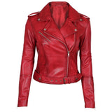Stylish Women Red Leather Jacket