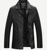 Thick Single Breasted Casual Blazers Leather Jacket For Men In Black