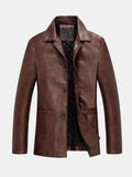 Thick Single Breasted Casual Blazers Leather Jacket For Men In Brown