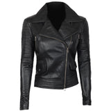 Women Black Asymmetrical Biker Quilted Leather Jacket - Leather Jacket
