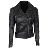 Women Black Asymmetrical Biker Quilted Leather Jacket