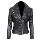 Women Black Leather Jacket Slim Fit - Leather Jacket