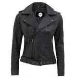 Women Black Asymmetrical Slim Fit Leather Jacket