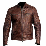 Dark Brown Vintage Distressed Biker Leather Mens Jacket - Leather Jacket