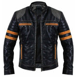 Men Vintage Distressed Biker Leather Jacket - Leather Jacket