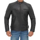 Black Quilted Leather Biker Jacket Men