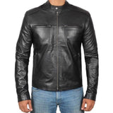Black Genuine Leather Biker Style Jacket