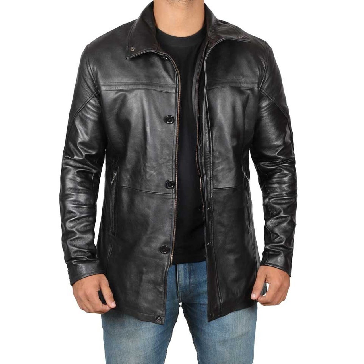 Genuine Black Leather Car Coat Men - Leather Jacket