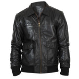 Lexo Genuine Lambskin Bomber Jacket For Men In Black - Leather Jacket