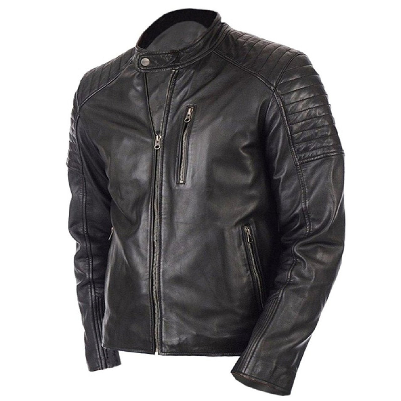 Vintage Biker Genuine Leather Jacket For Men In Black Color - Leather Jacket - Leather Jacket