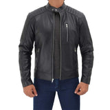 Black Quilted Real Leather Mens Jacket