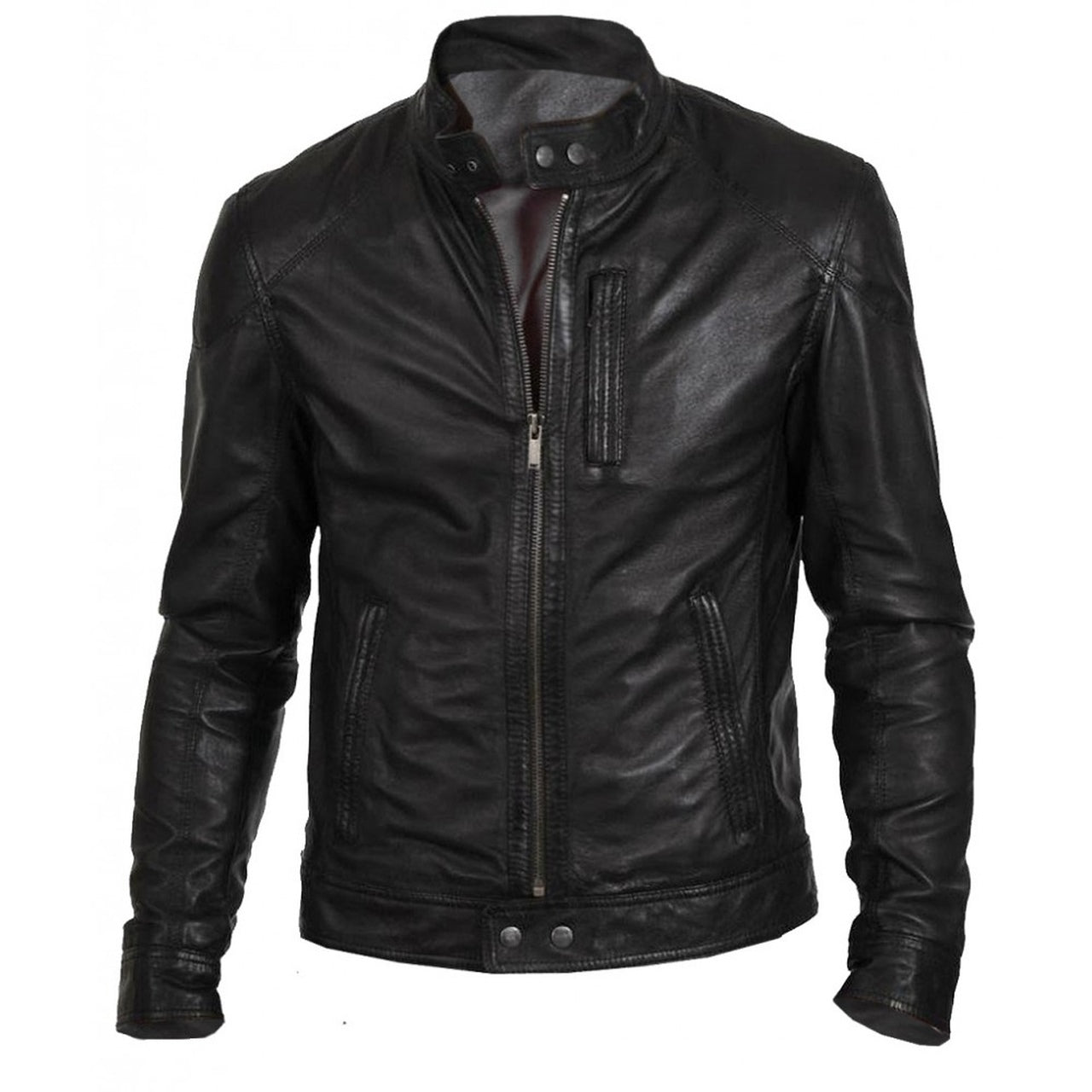 Men Leather Motorcycle Jacket - Leather Jacket